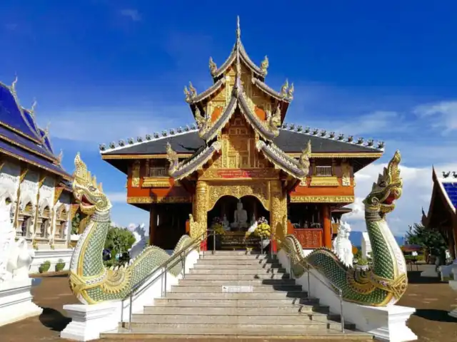 A northern Thai temple with naga stairs