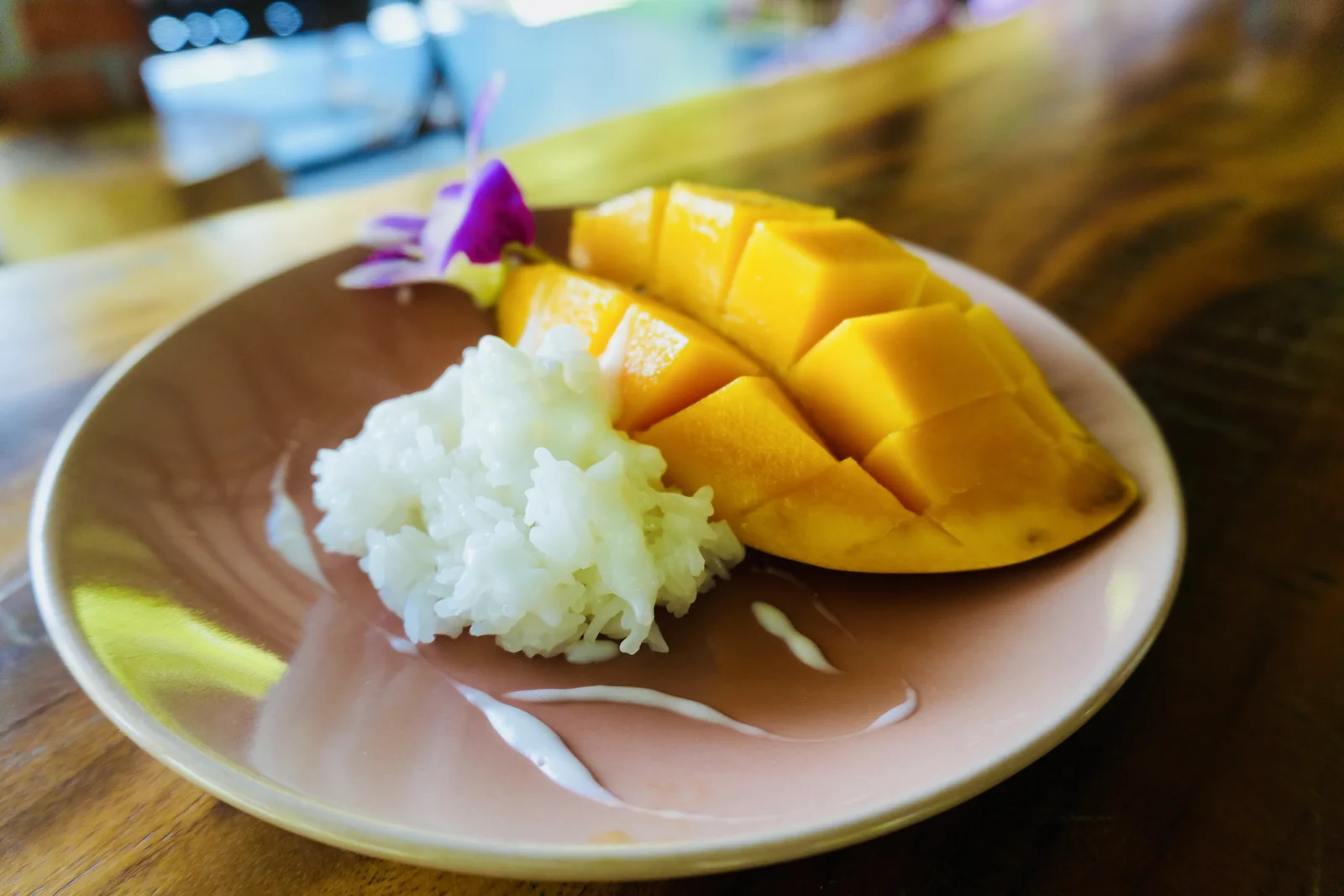 Mango and sticky rice in the open-air dining area