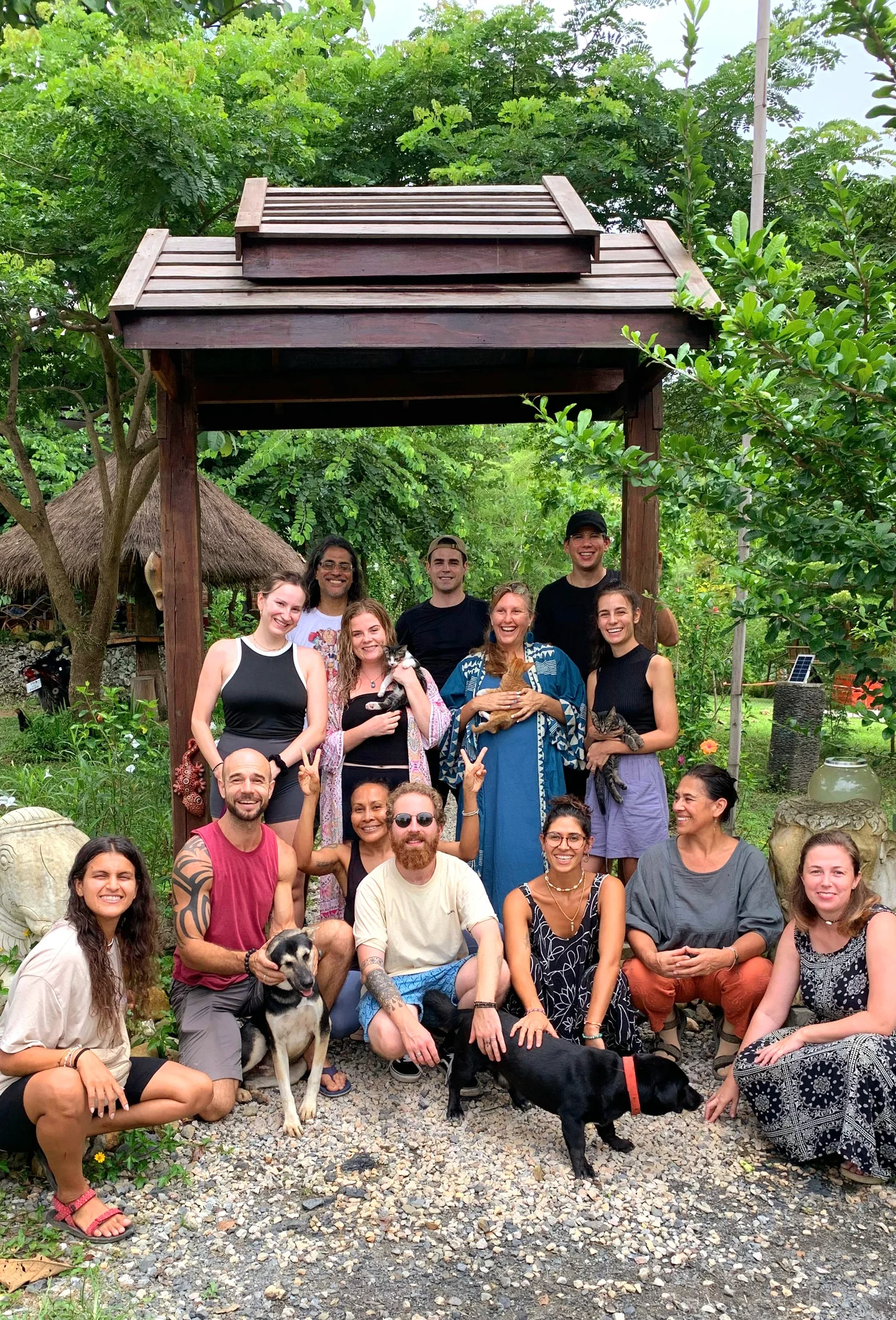 Guests and the resident animals gathered at the True Nature garden entrance