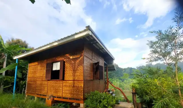 The Bamboo House, a woven bamboo house on stilts